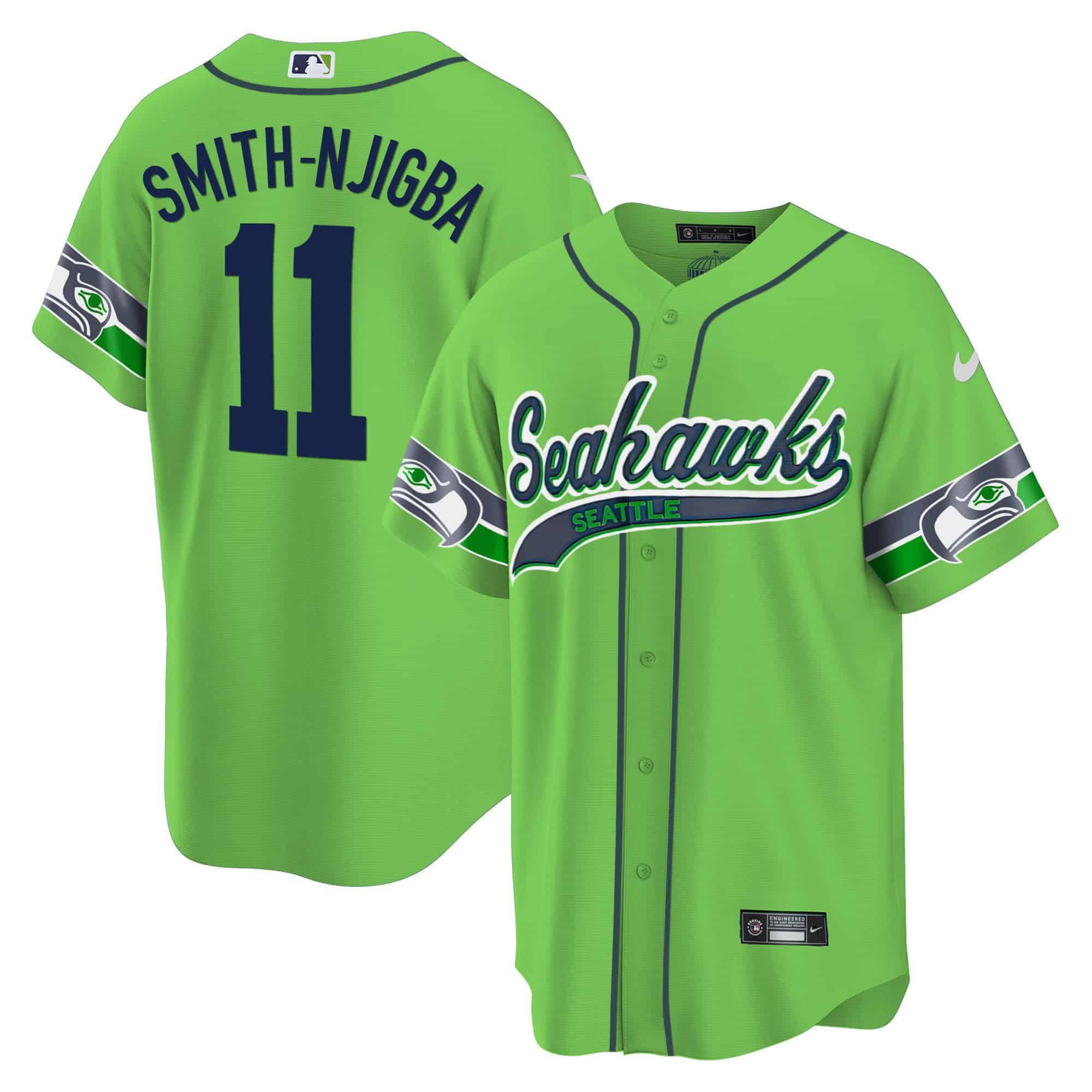 Men Seattle Seahawks 11 Smith-Njigba Green 2024 Nike Throwback Gold Cool Base NFL Jersey